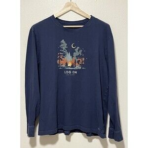 Life Is Good Men’s Crusher Tee Size XL Navy Campfire Forest Outdoors Casual